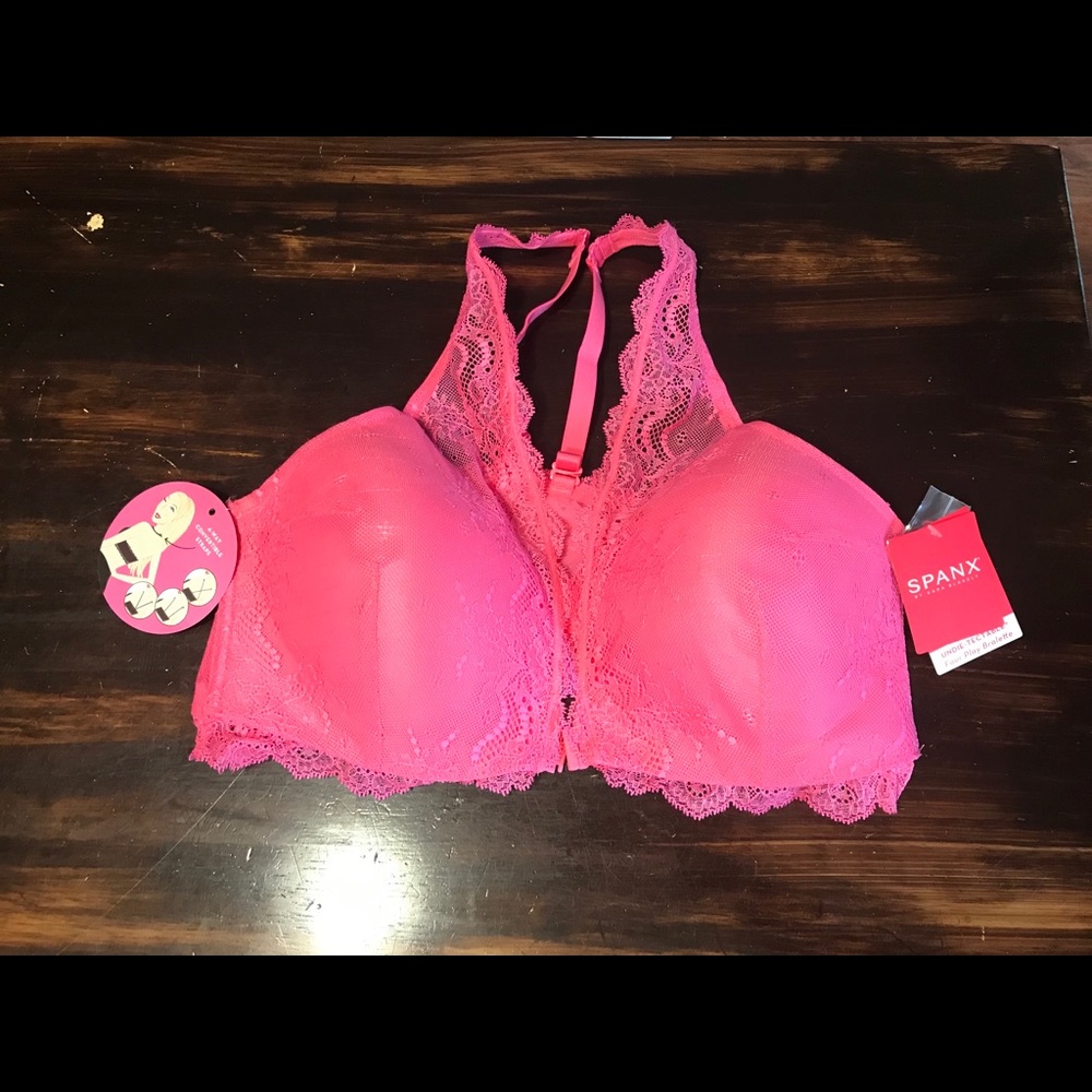 Pink lace Spanx bra